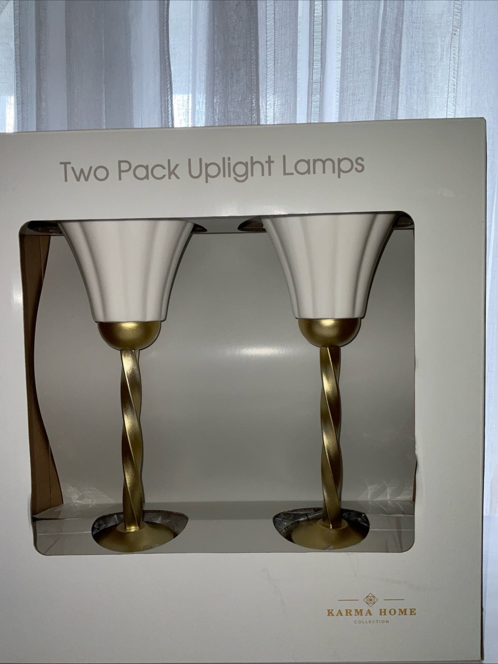 KARMA HOME BOHO MILK GLASS METAL BASE 13” TWO WHITE UPLIGHT LAMP SET NEW IN BOX